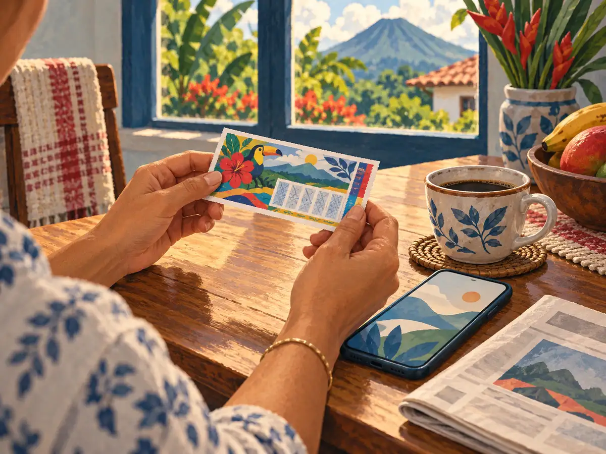 Manos sostienen una fracción de lotería junto a un celular, una taza de café y un periódico sobre la mesa.